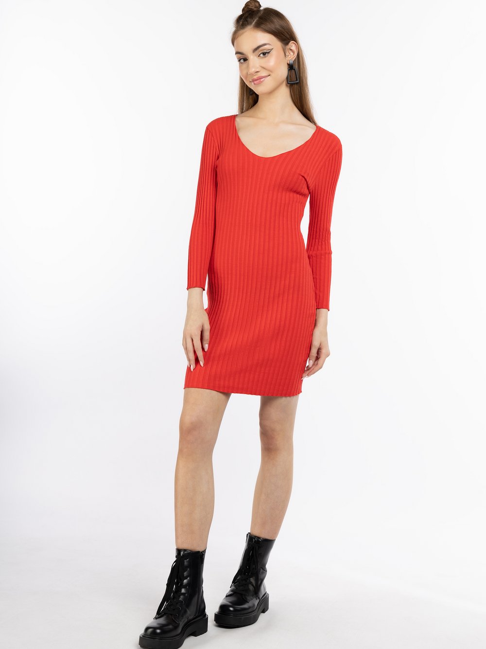 MyMo Kleid aus Rippstrick Damen Baumwolle rot, S