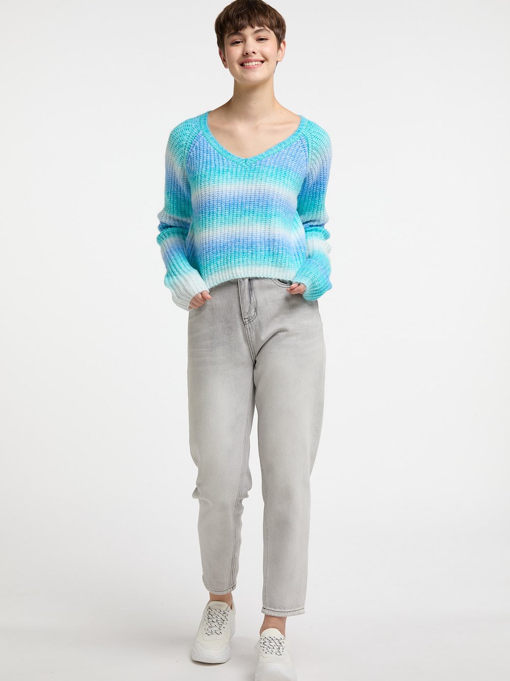 MyMo Strickpullover Damen blau gemustert, XS/S