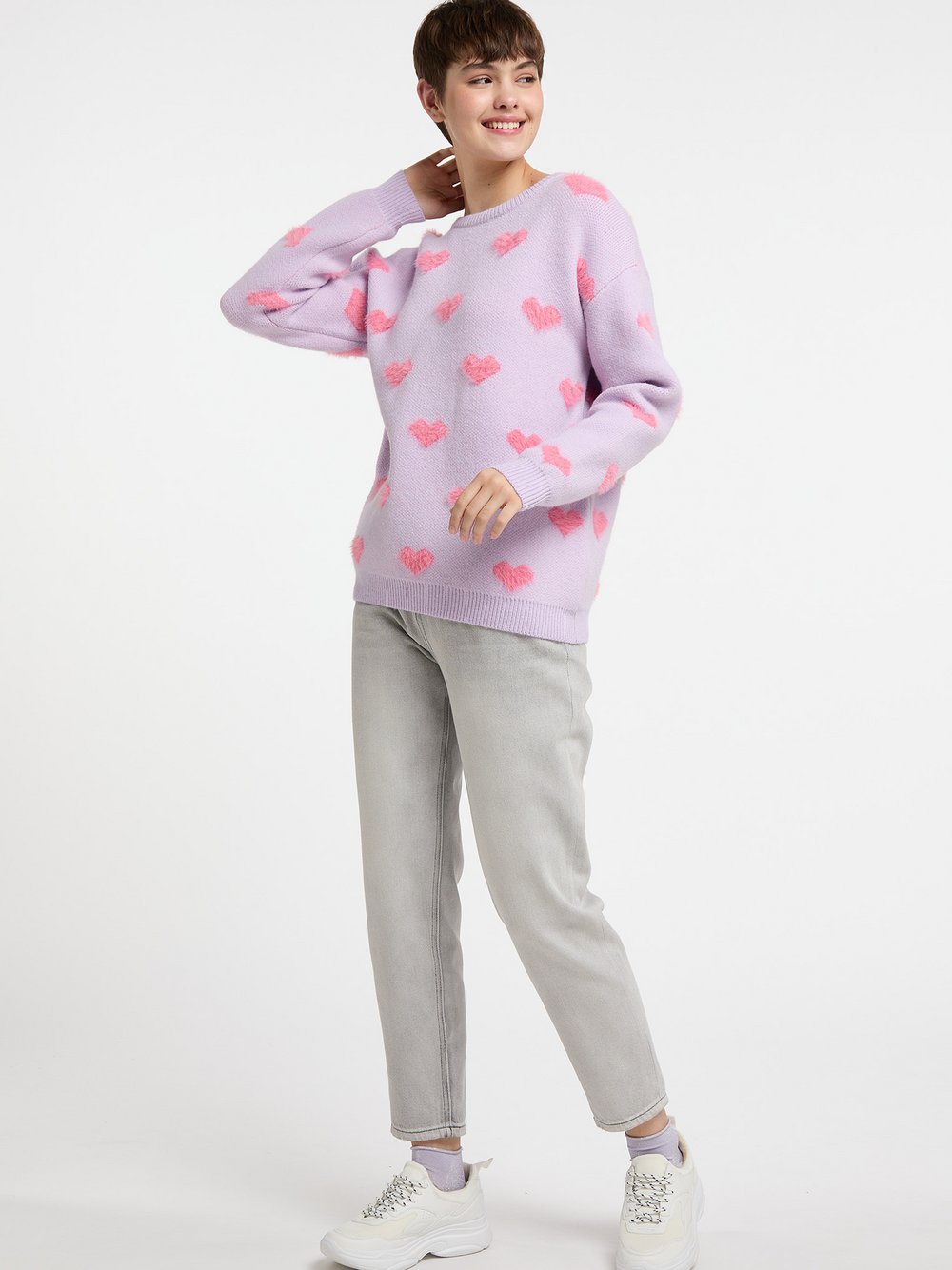 Thumbnail - MyMo Strickpullover Damen lila gemustert, XS/S