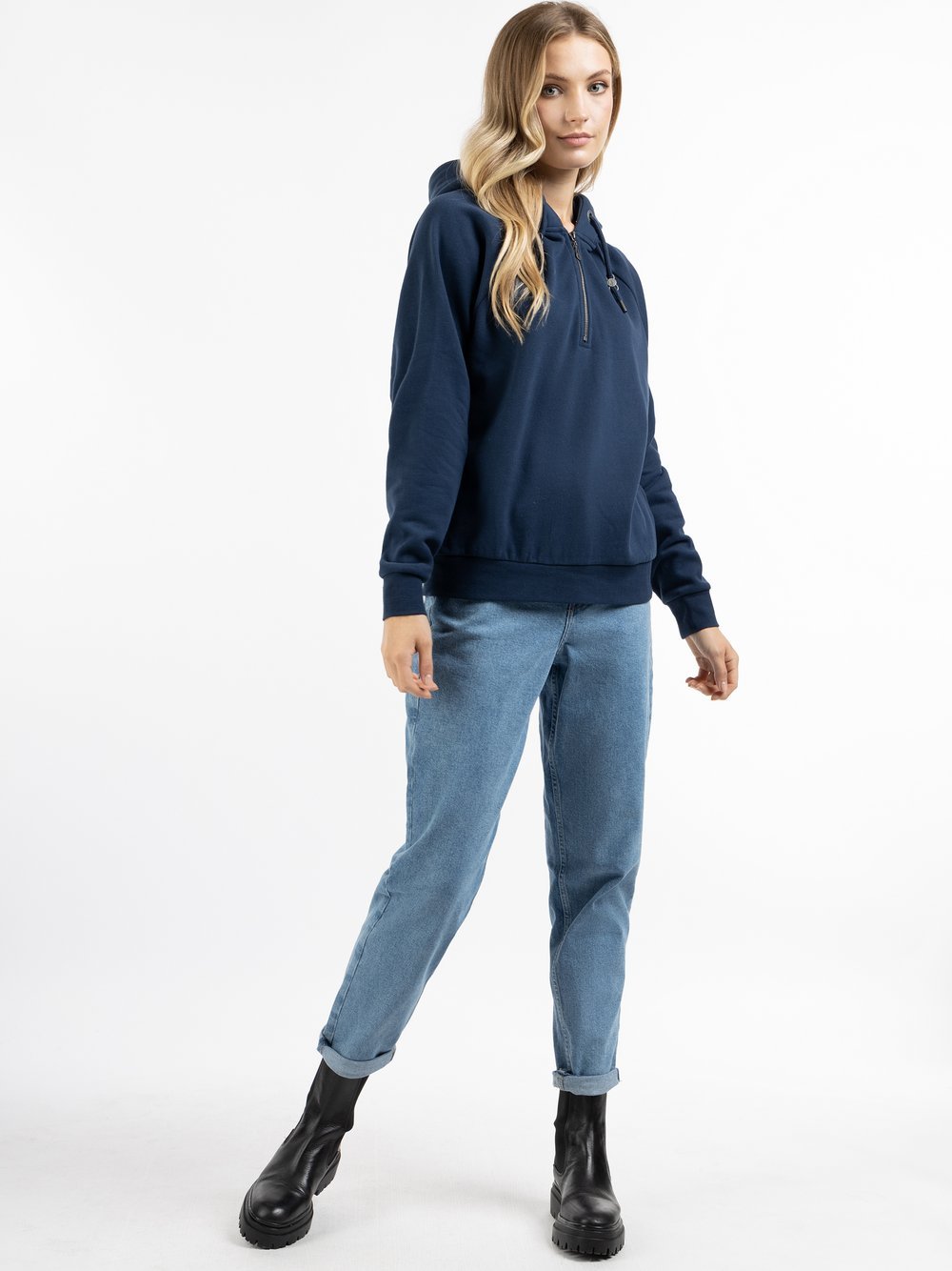 Dreimaster Kapuzenpullover Damen Baumwolle blau, M