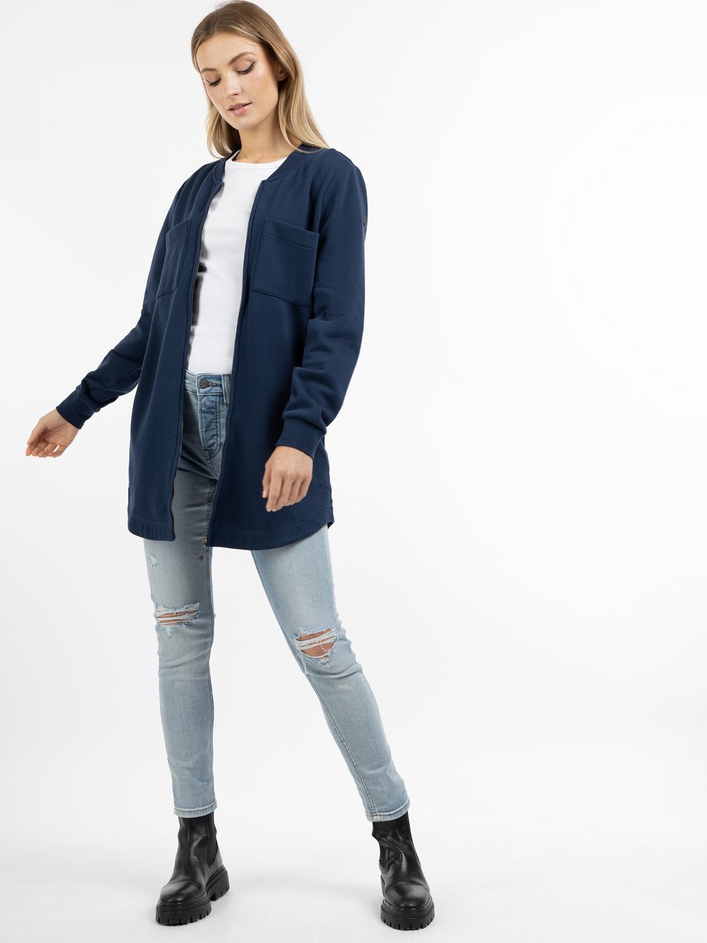 Dreimaster Lange Sweatjacke Damen Baumwolle blau, L