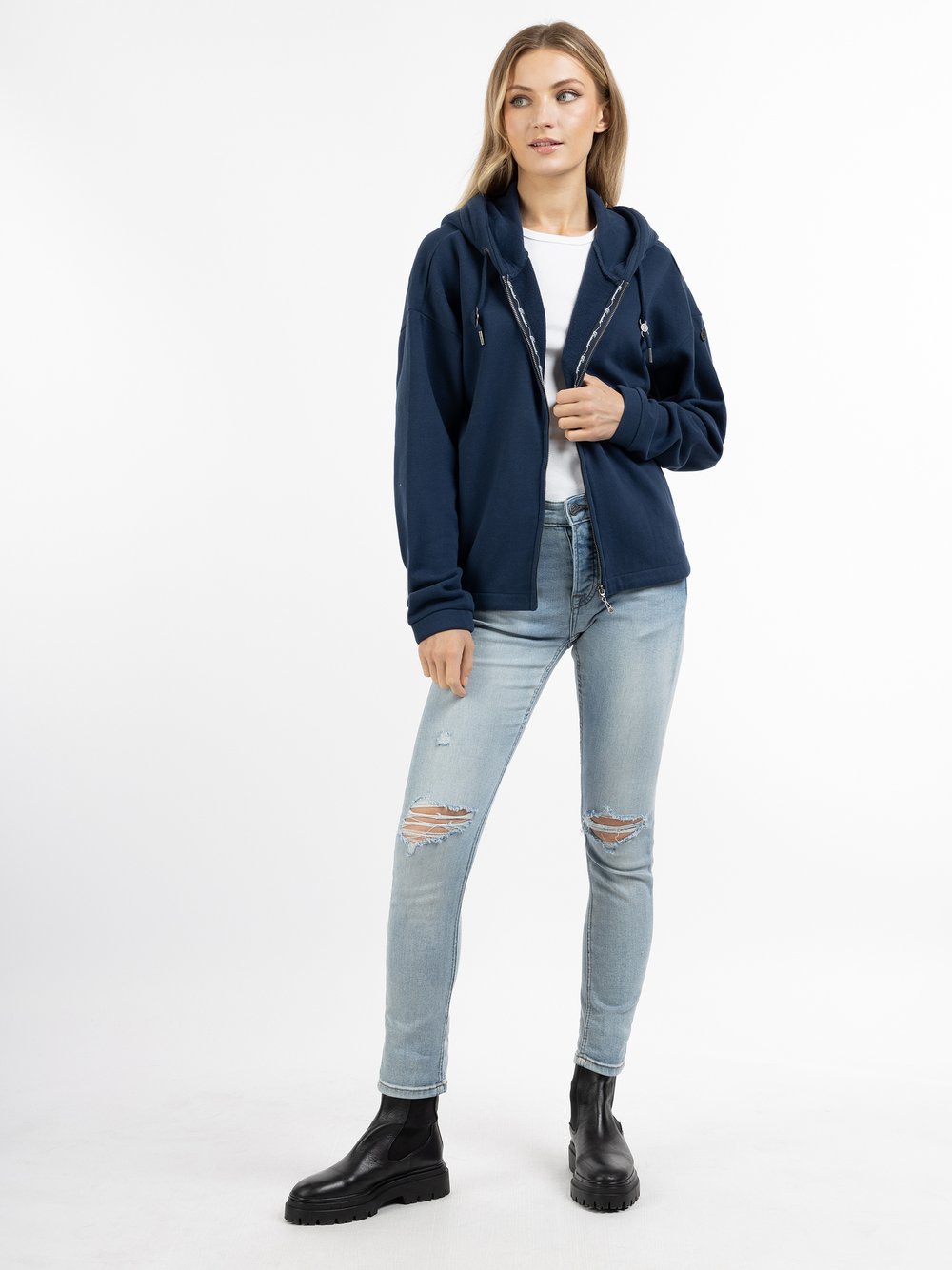 Dreimaster Oversize Sweatjacke Damen Baumwolle blau, XS