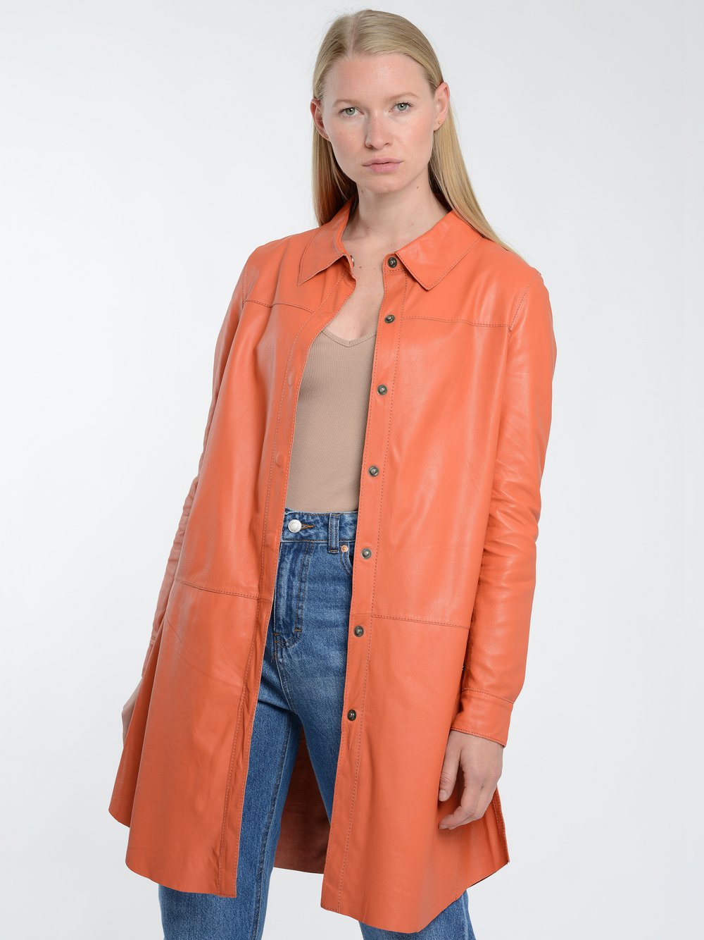 Maze Hemdkleid aus Leder Damen orange, XS