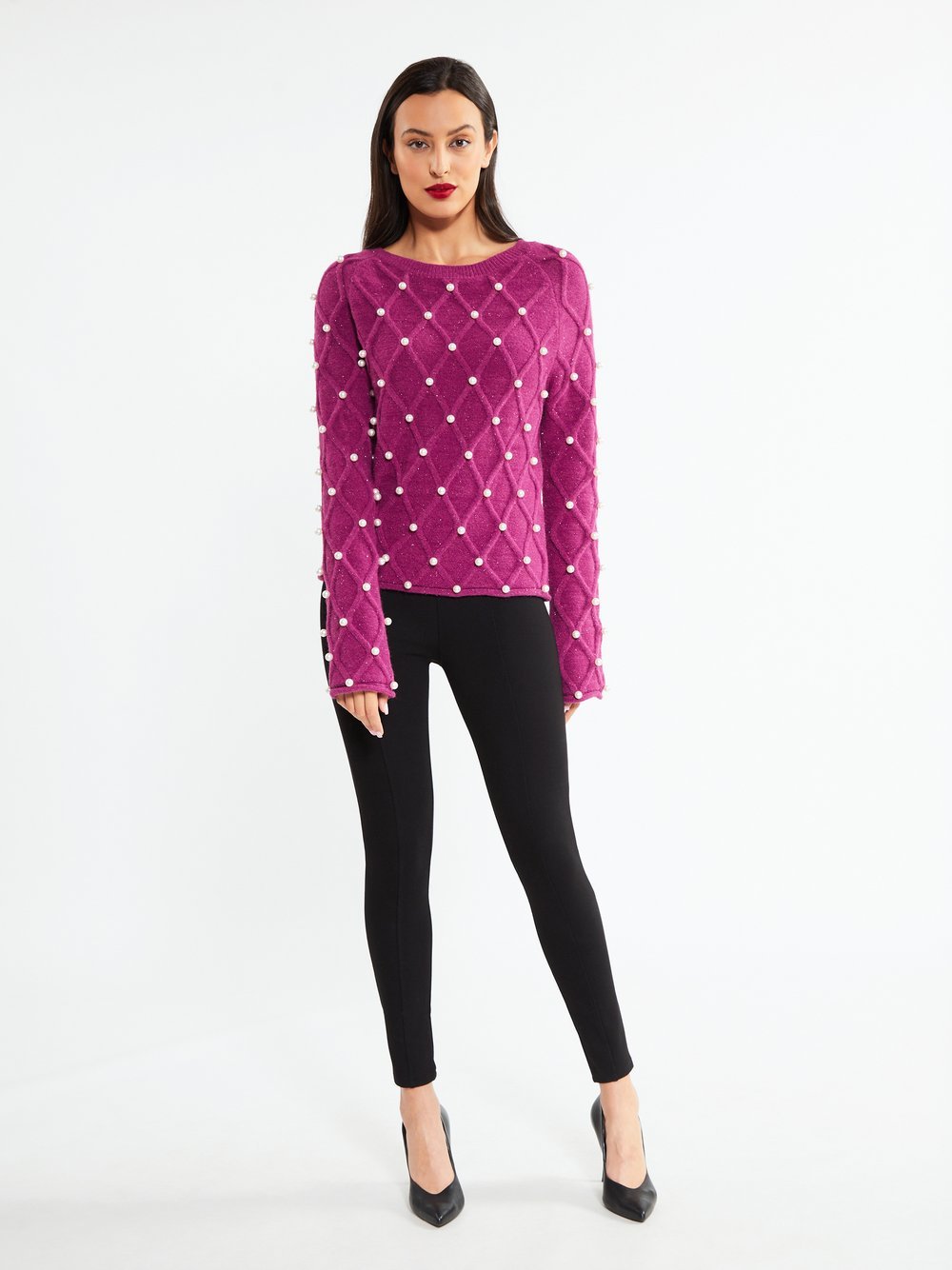 Faina Strickpullover Damen rosa gemustert, M/L