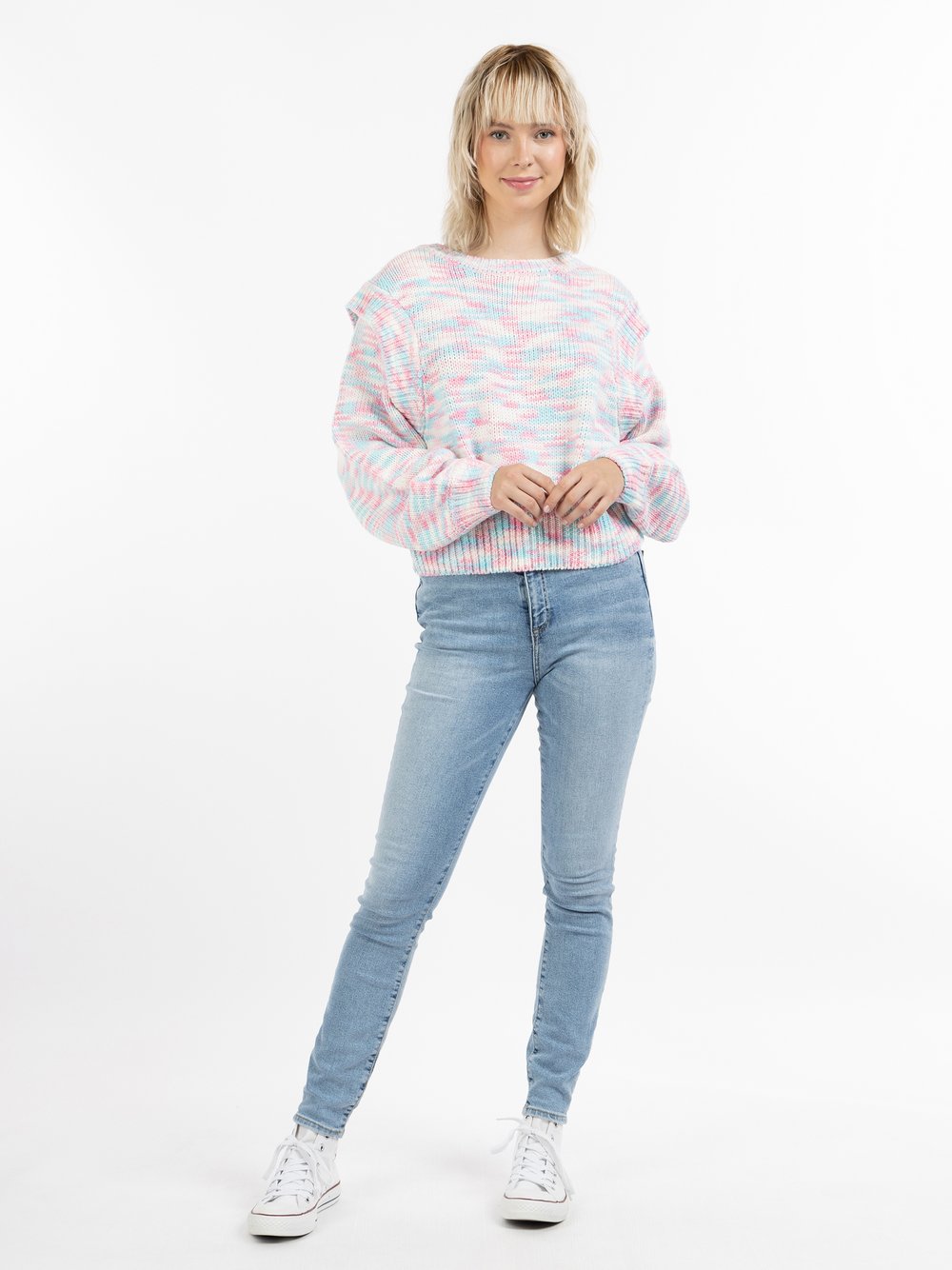 MyMo Strickpullover Damen rosa gemustert, M/L