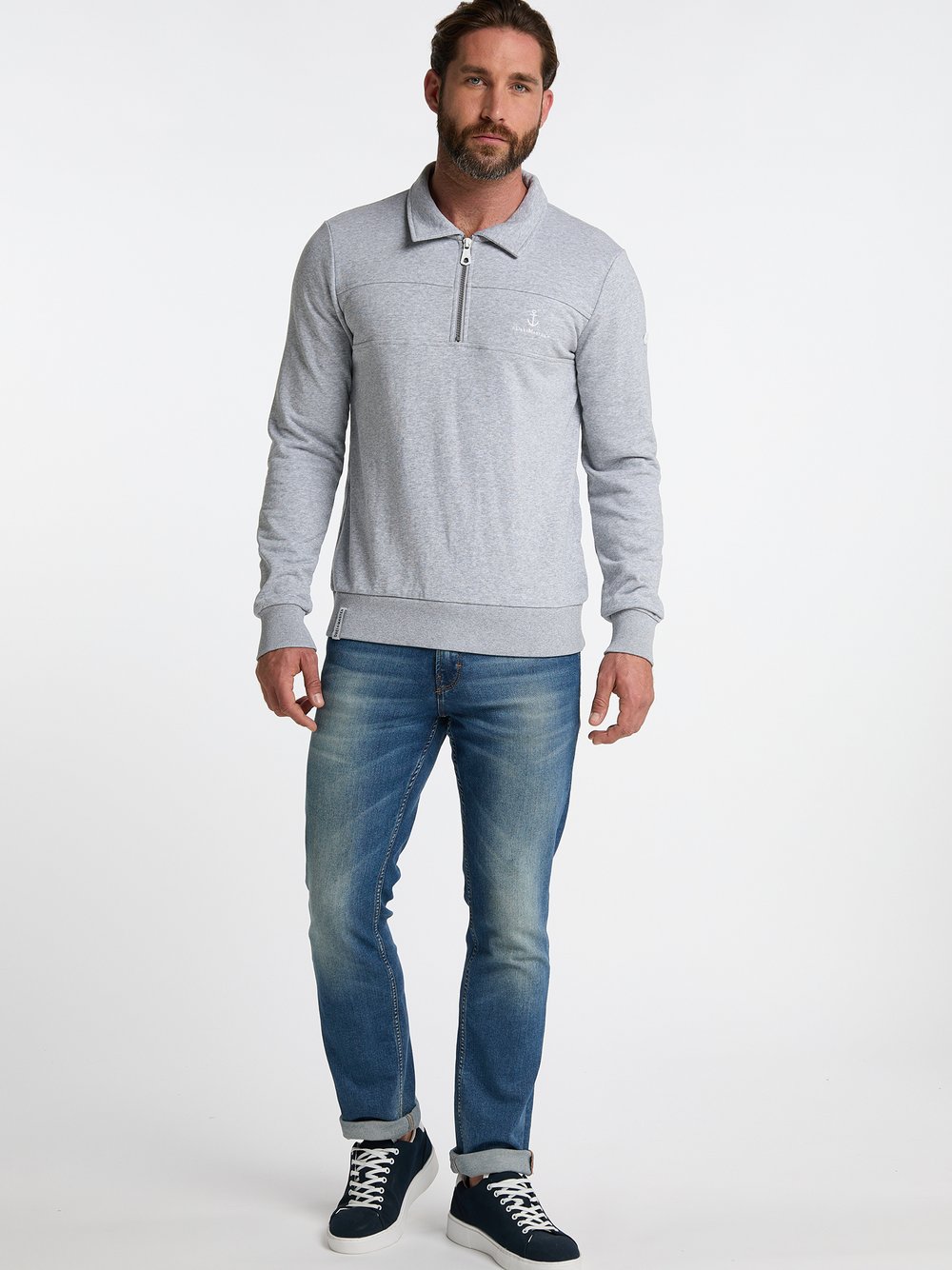 Dreimaster Sweatshirt Herren Baumwolle grau meliert, L