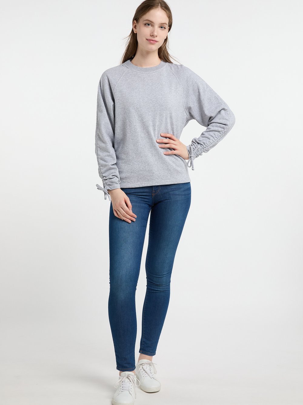 Dreimaster Sweatshirt Damen Baumwolle grau meliert, L