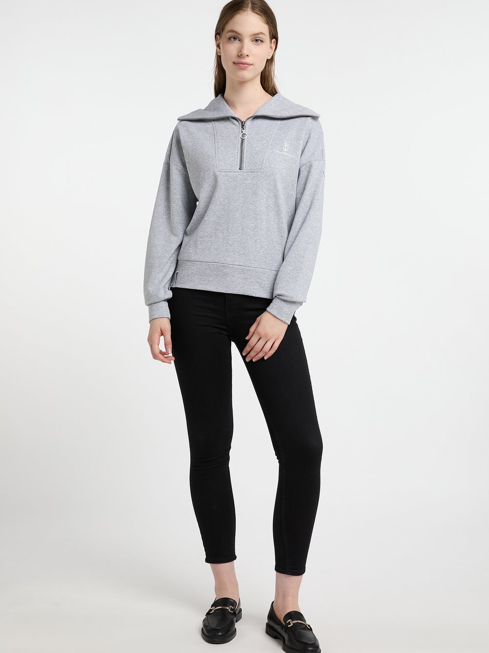 Dreimaster Oversized Sweatshirt Damen Baumwolle grau meliert, S