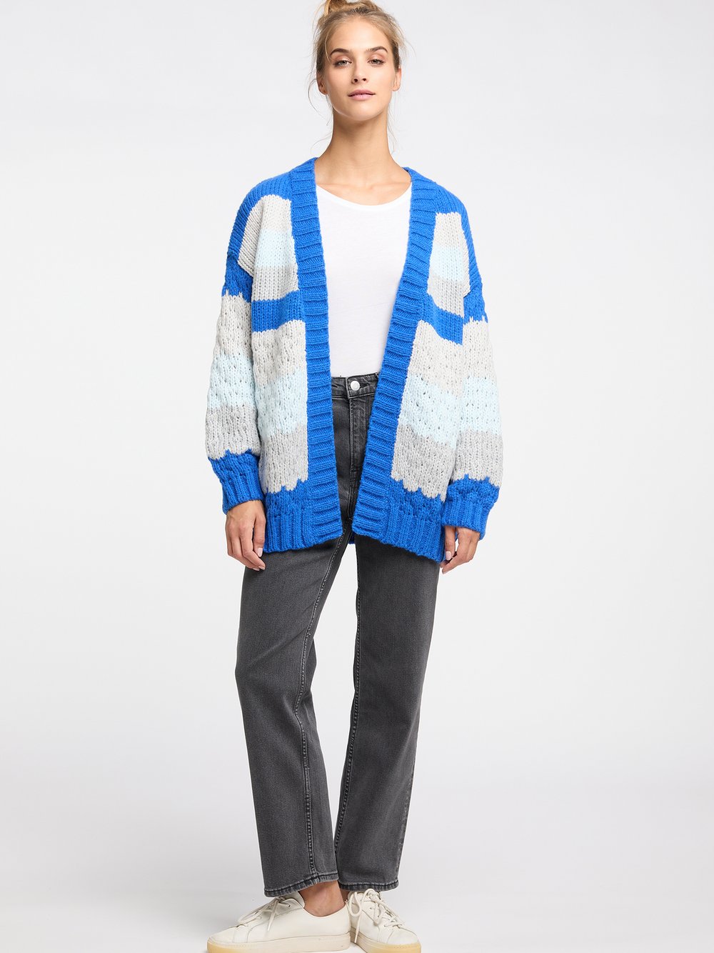 IZIA Offener Cardigan Damen blau gemustert, M/L