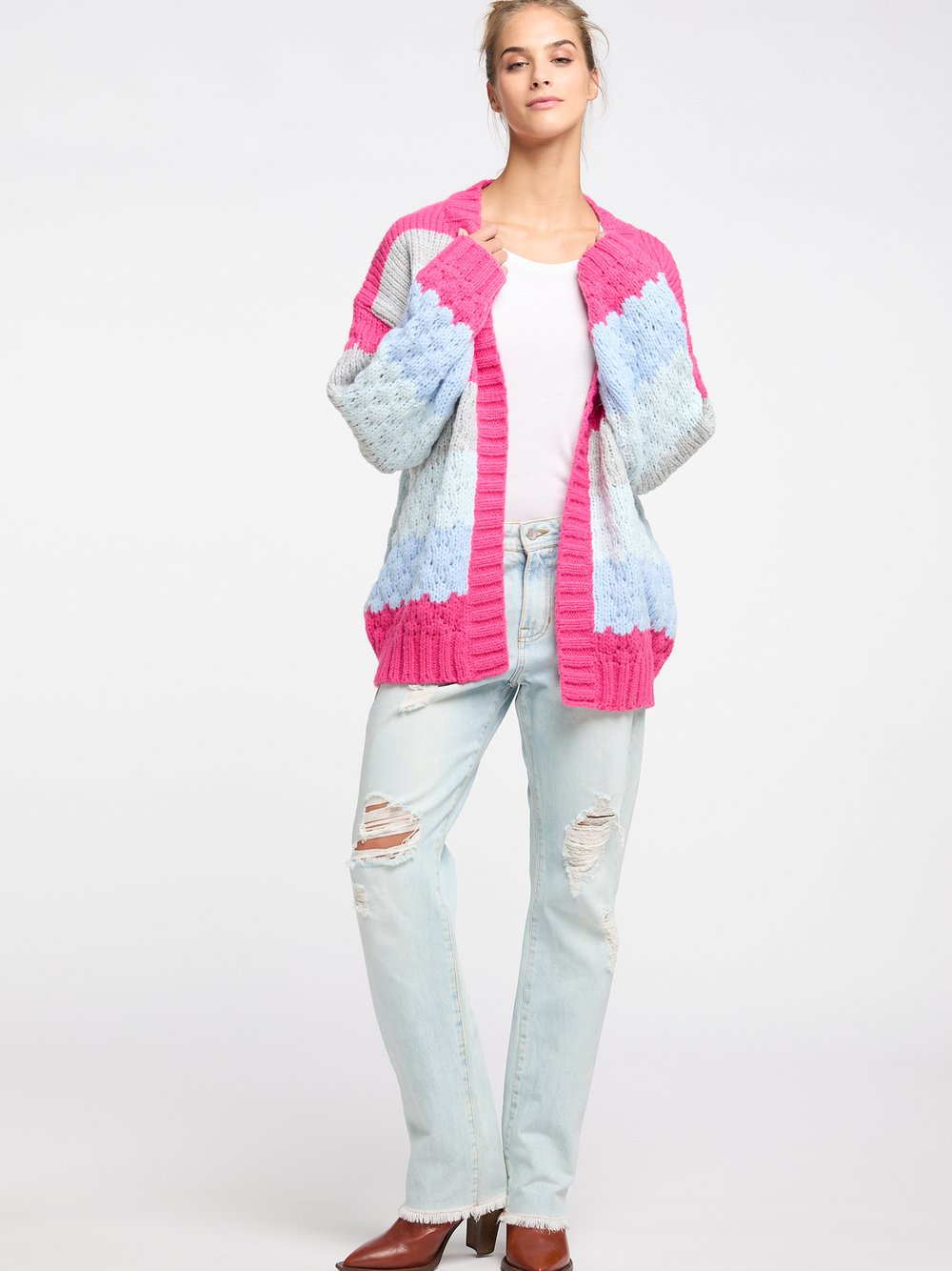 IZIA Offener Cardigan Damen pink gemustert, M/L