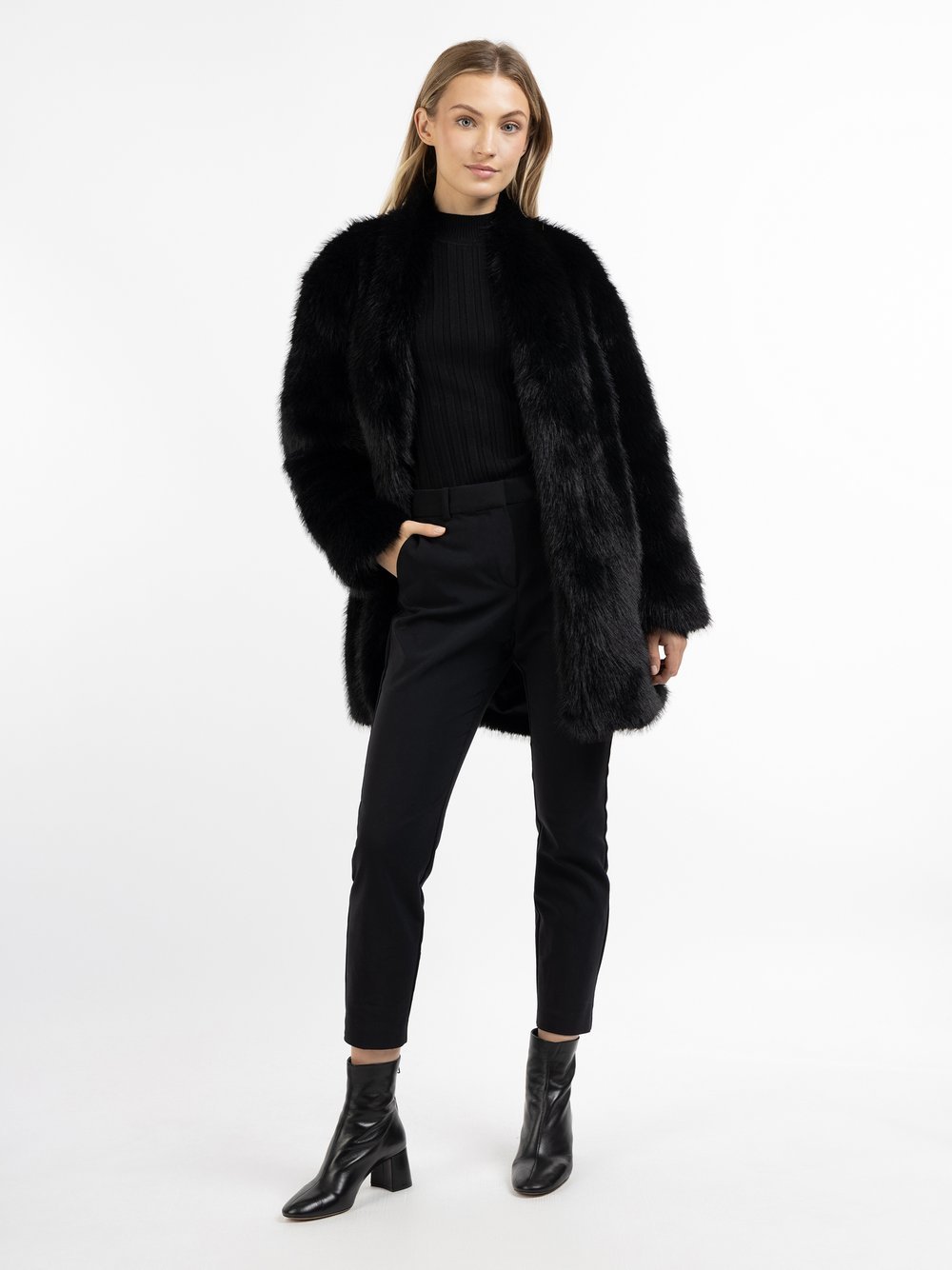 Dreimaster Faux Fur Mantel Damen schwarz, M