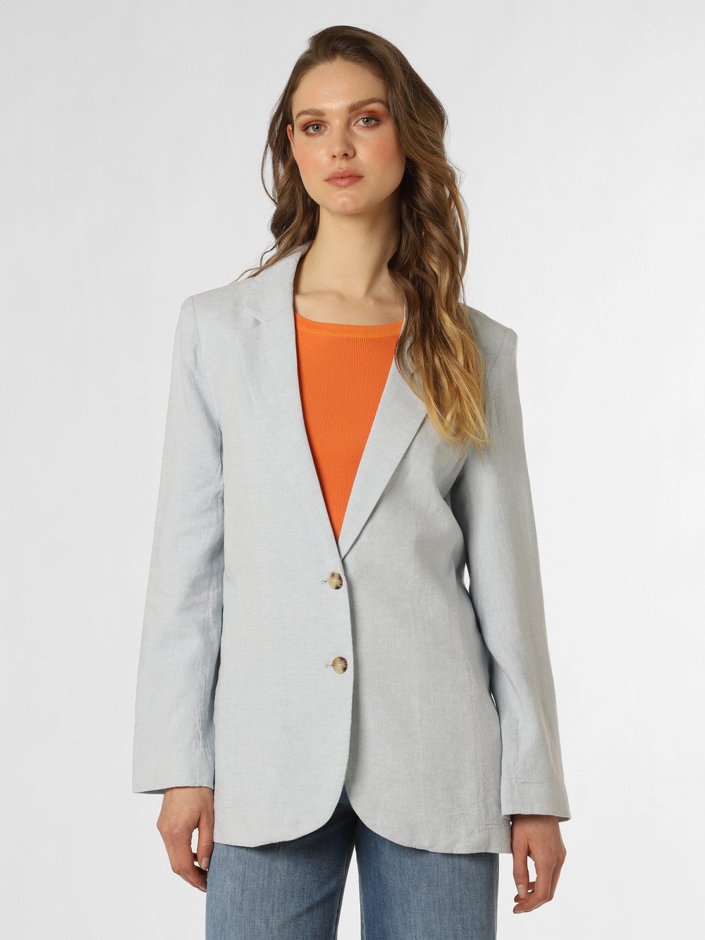 Msch Copenhagen Blazer mit Leinen-Anteil Damen blau strukturiert, S