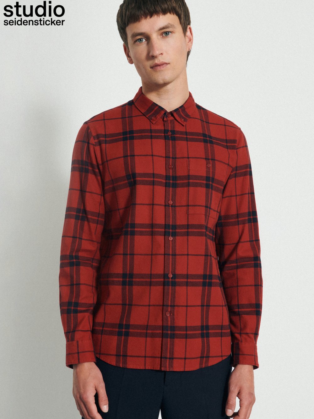 Studio Seidensticker Casual Hemd Herren Regular Fit Baumwolle rot kariert, M