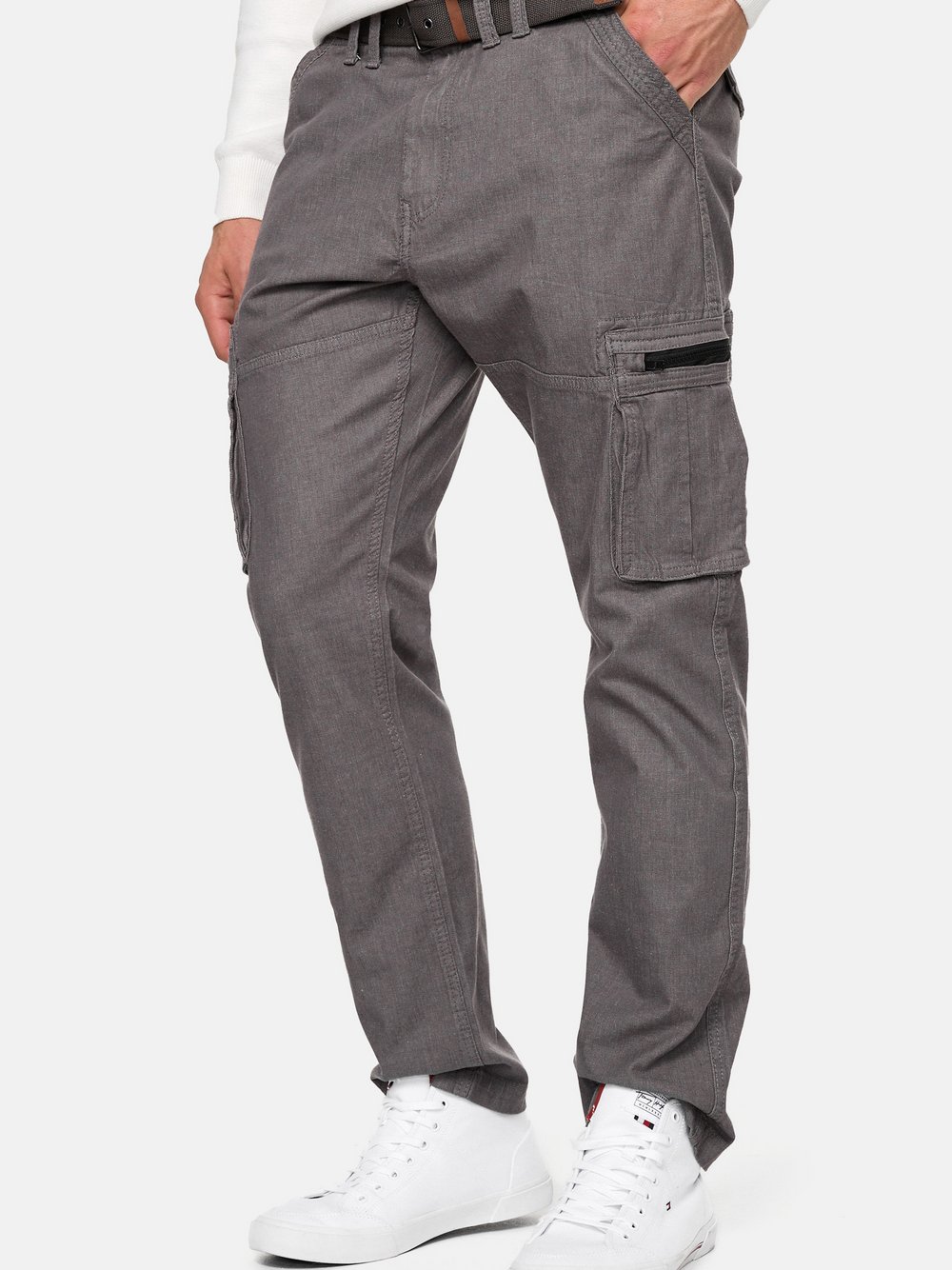 Indicode Cargohose Herren Baumwolle grau, M