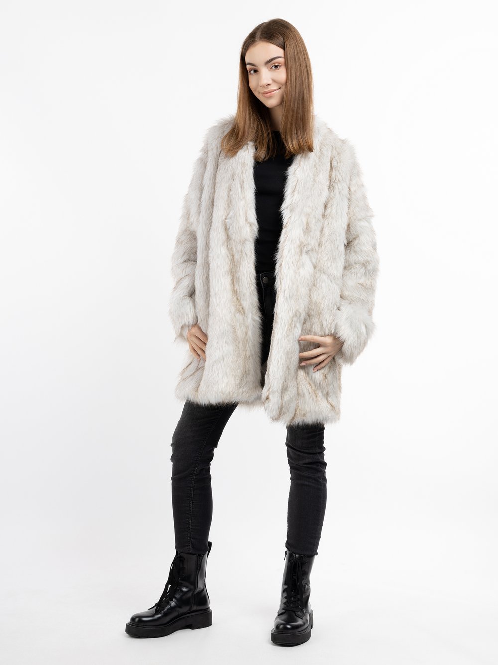 MyMo Faux Fur Mantel Damen weiß, M