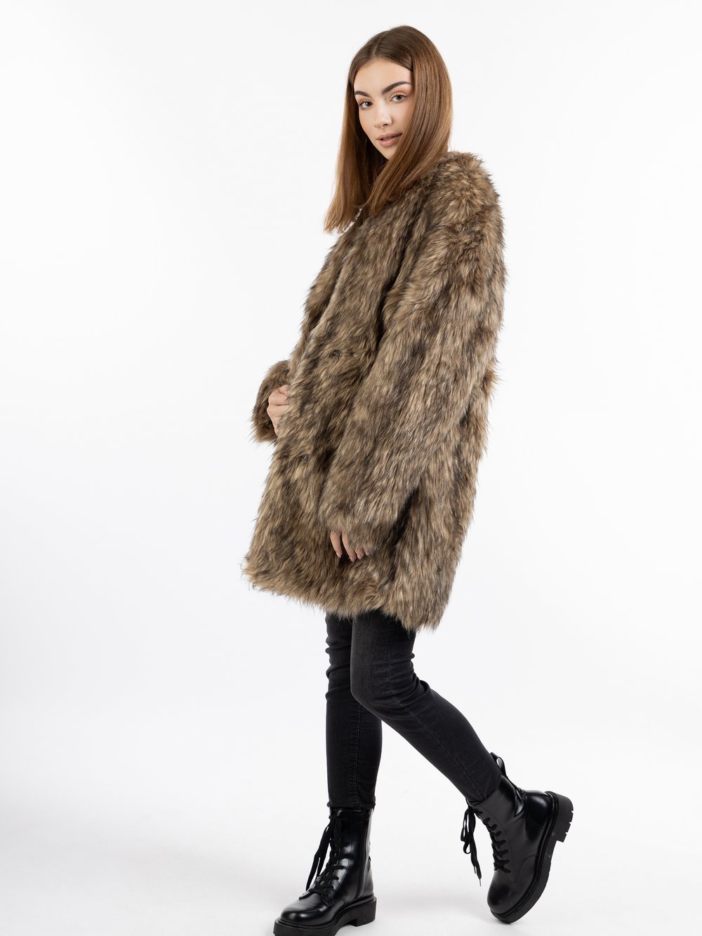 MyMo Faux Fur Mantel Damen braun, M