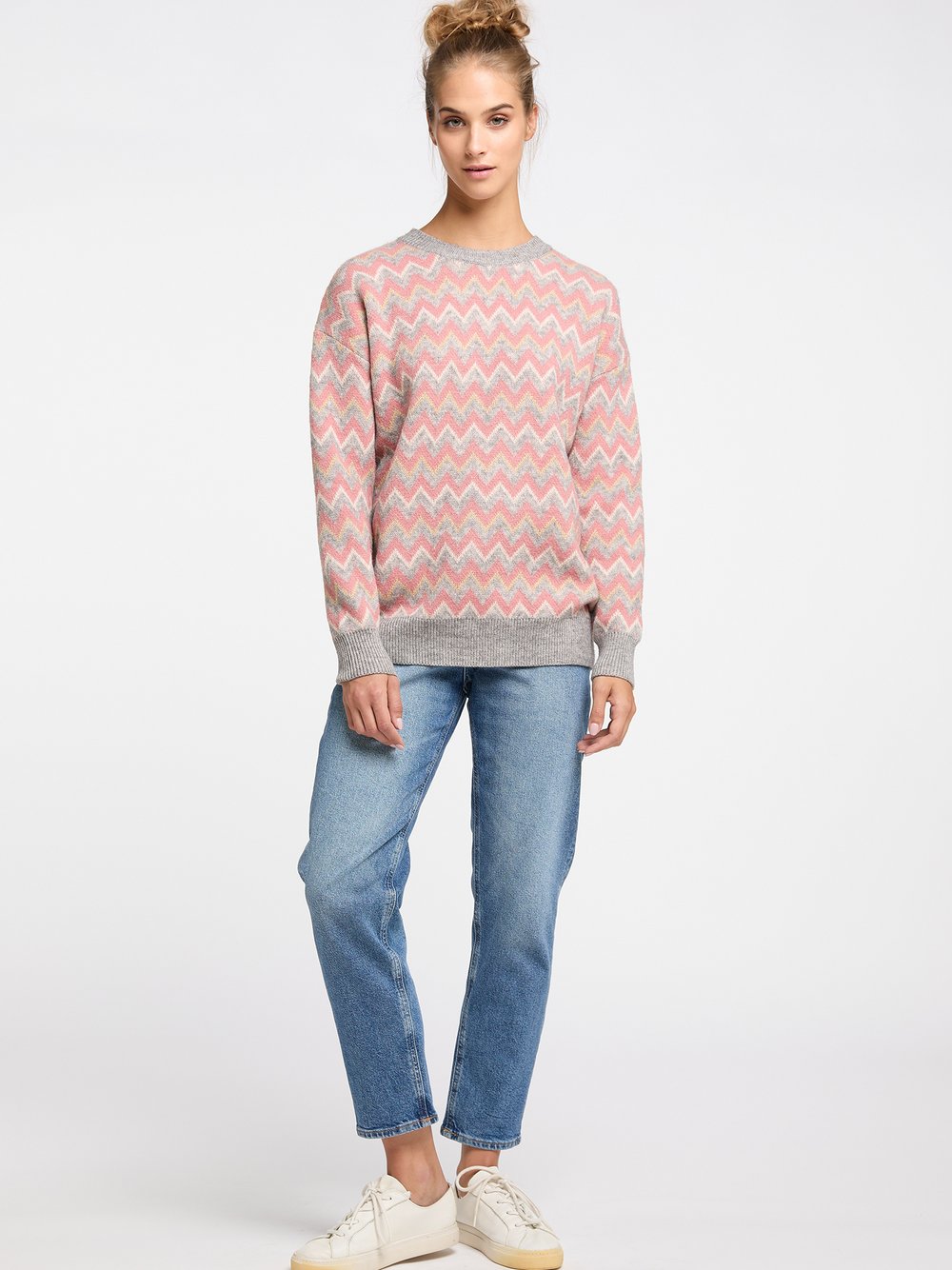 Usha Strick Pullover Damen rosa gemustert, M/L