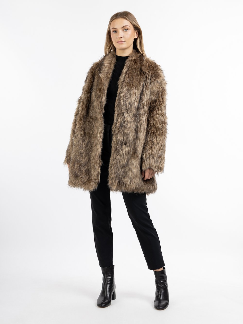 Dreimaster Faux Fur Mantel Damen braun, M