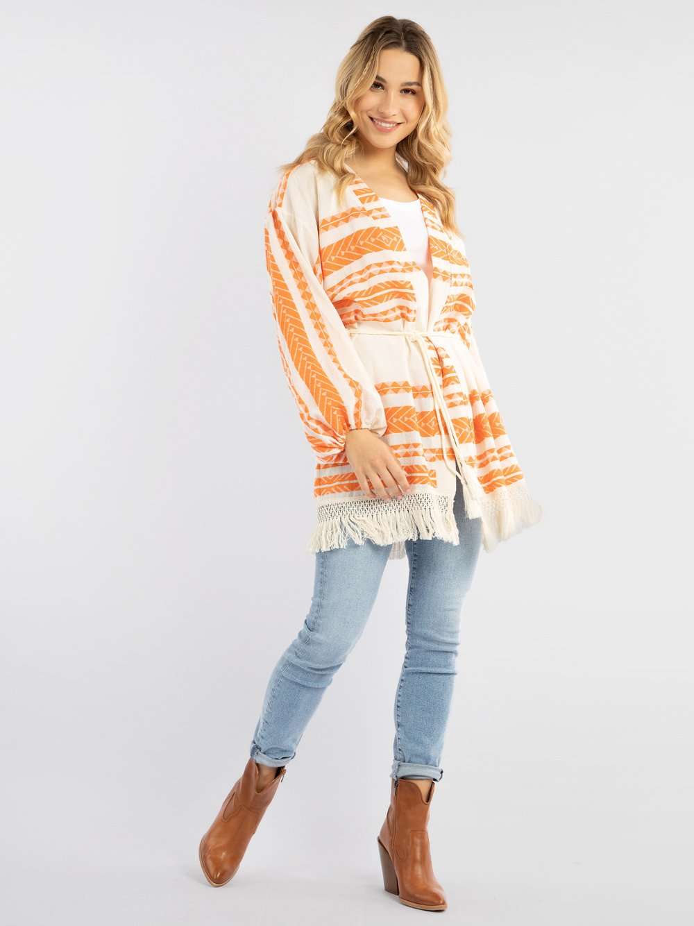 IZIA Kimono Damen Baumwolle orange gemustert, XS