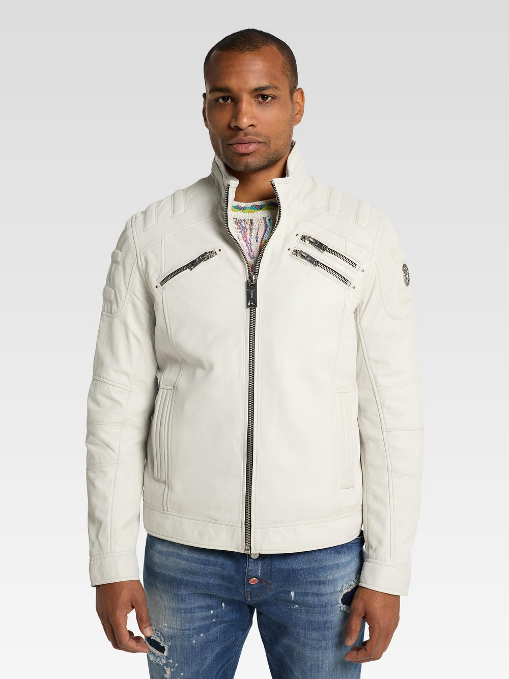 Carlo Colucci Lederjacke  Herren weiß, M