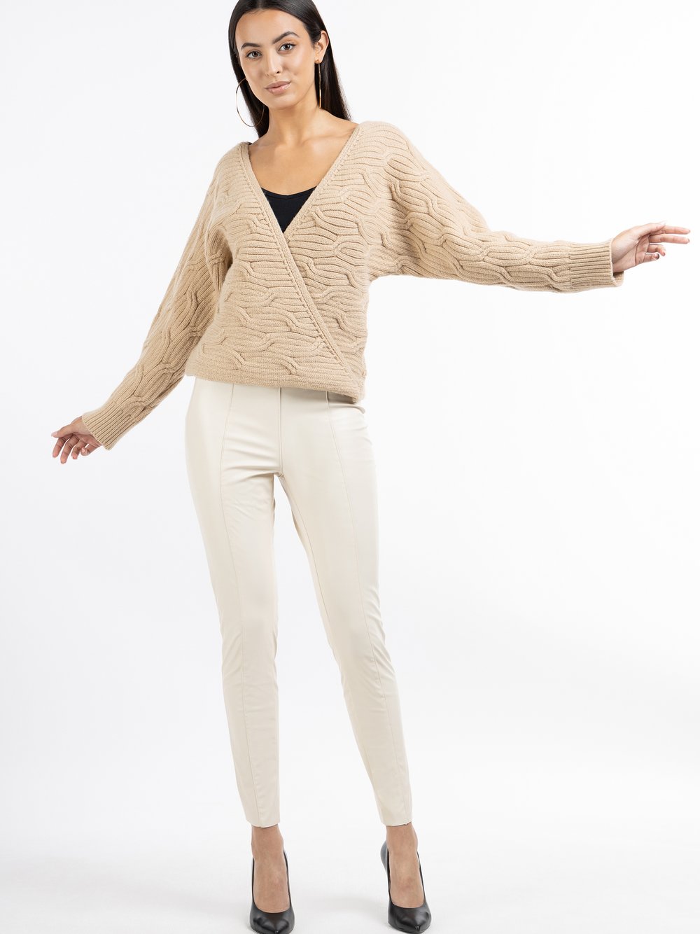 Faina Strickpullover Damen beige gemustert, M/L