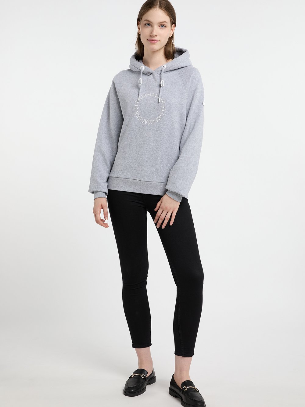 Dreimaster Kapuzenpullover Damen Baumwolle grau meliert, XXL