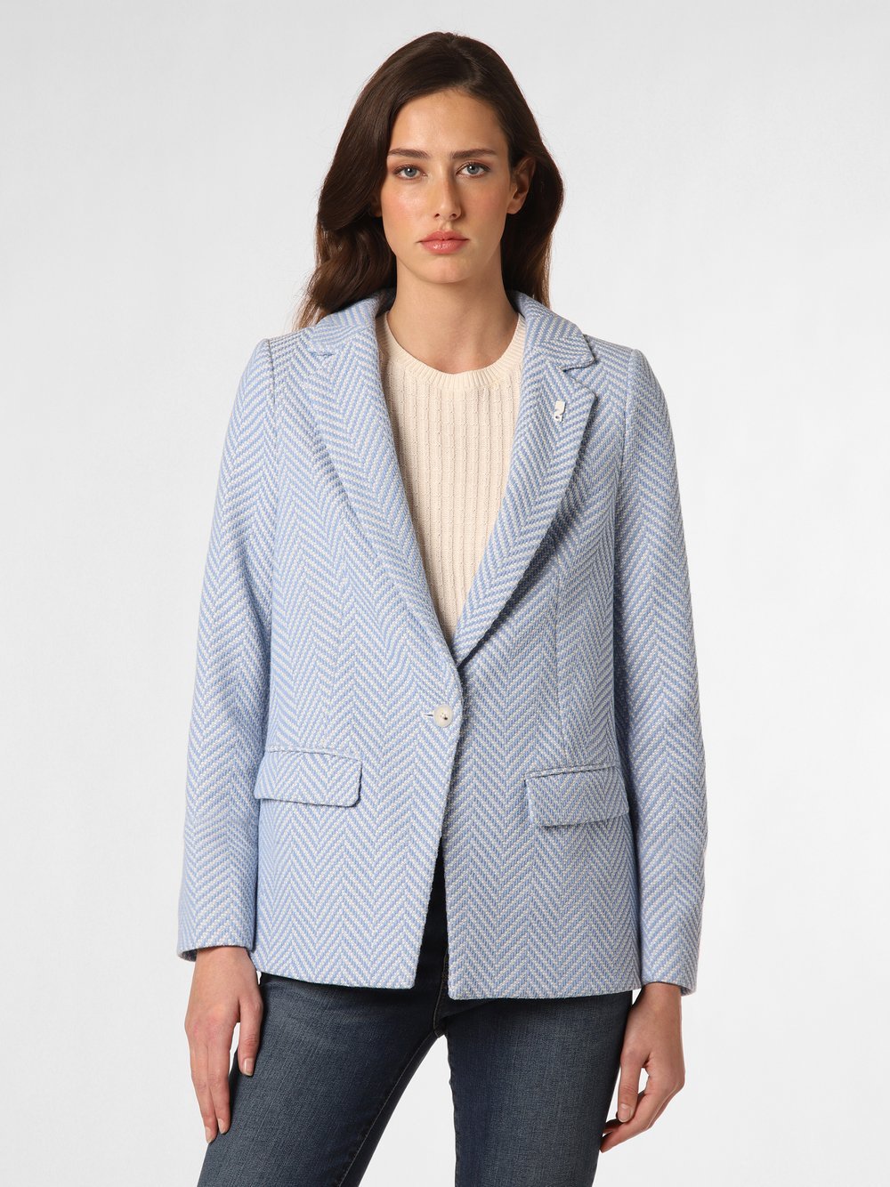 comma casual identity Blazer Damen Baumwolle blau gemustert, 38