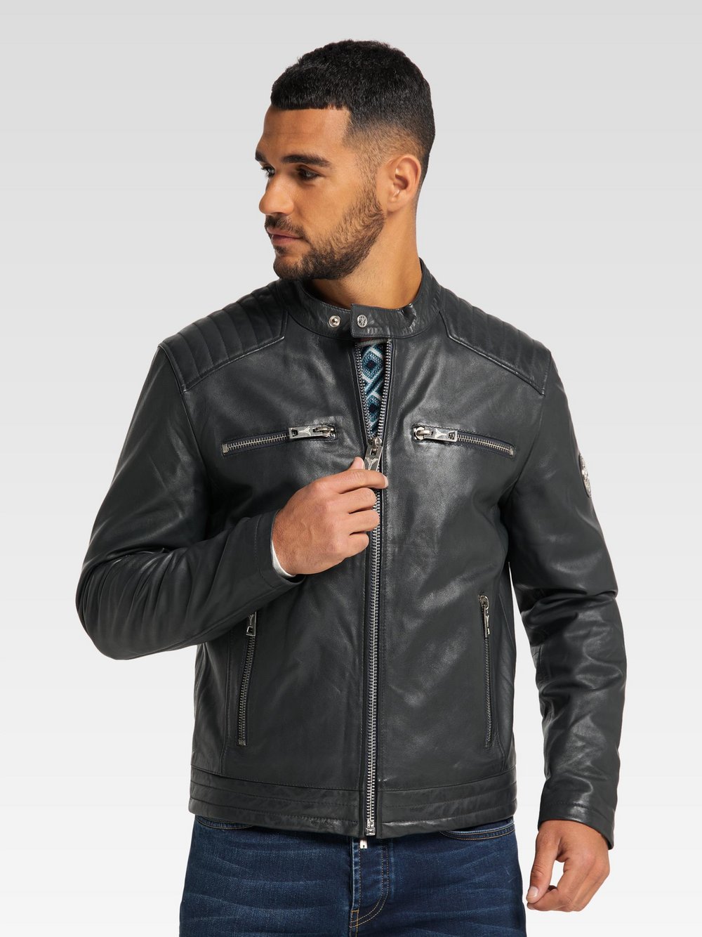 Carlo Colucci Lederjacke  Herren grau bedruckt, M