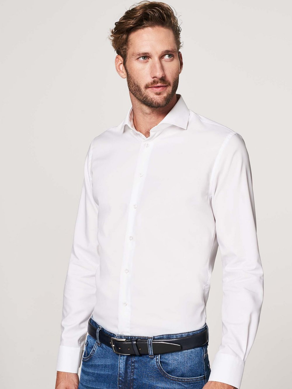 Profuomo Hemd Herren Slim Fit Baumwolle Haifisch weiß, 38