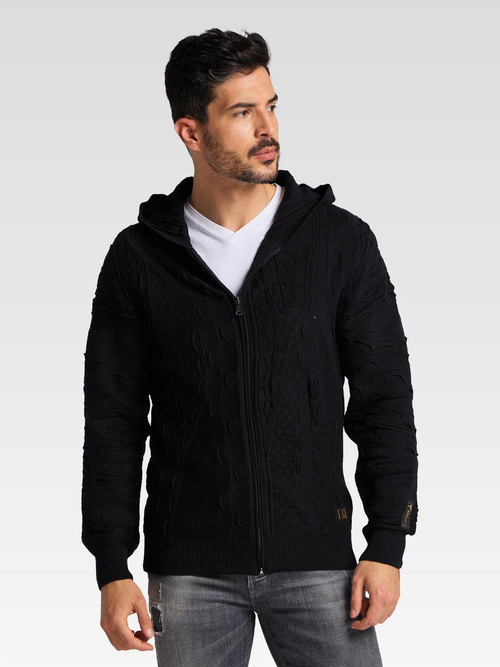 Carlo Colucci Strickjacke  Herren Schurwolle schwarz, L