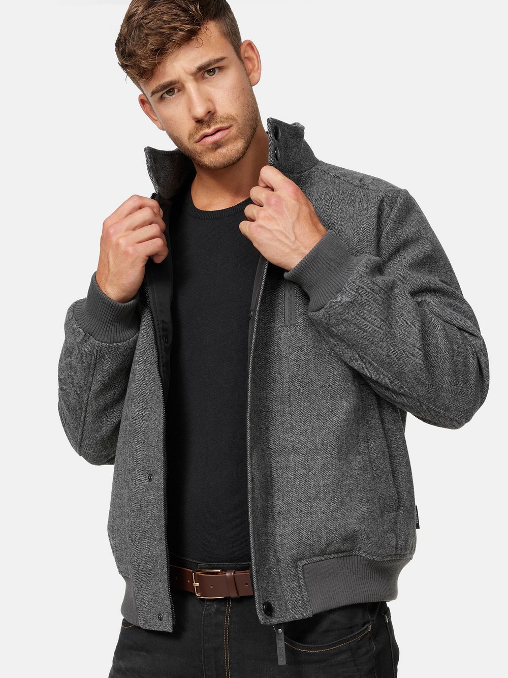 Indicode Winterjacke Herren Wolle grau, M