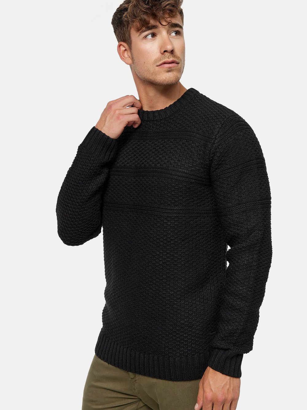 Indicode Strickpullover Herren Grobstrick schwarz, L