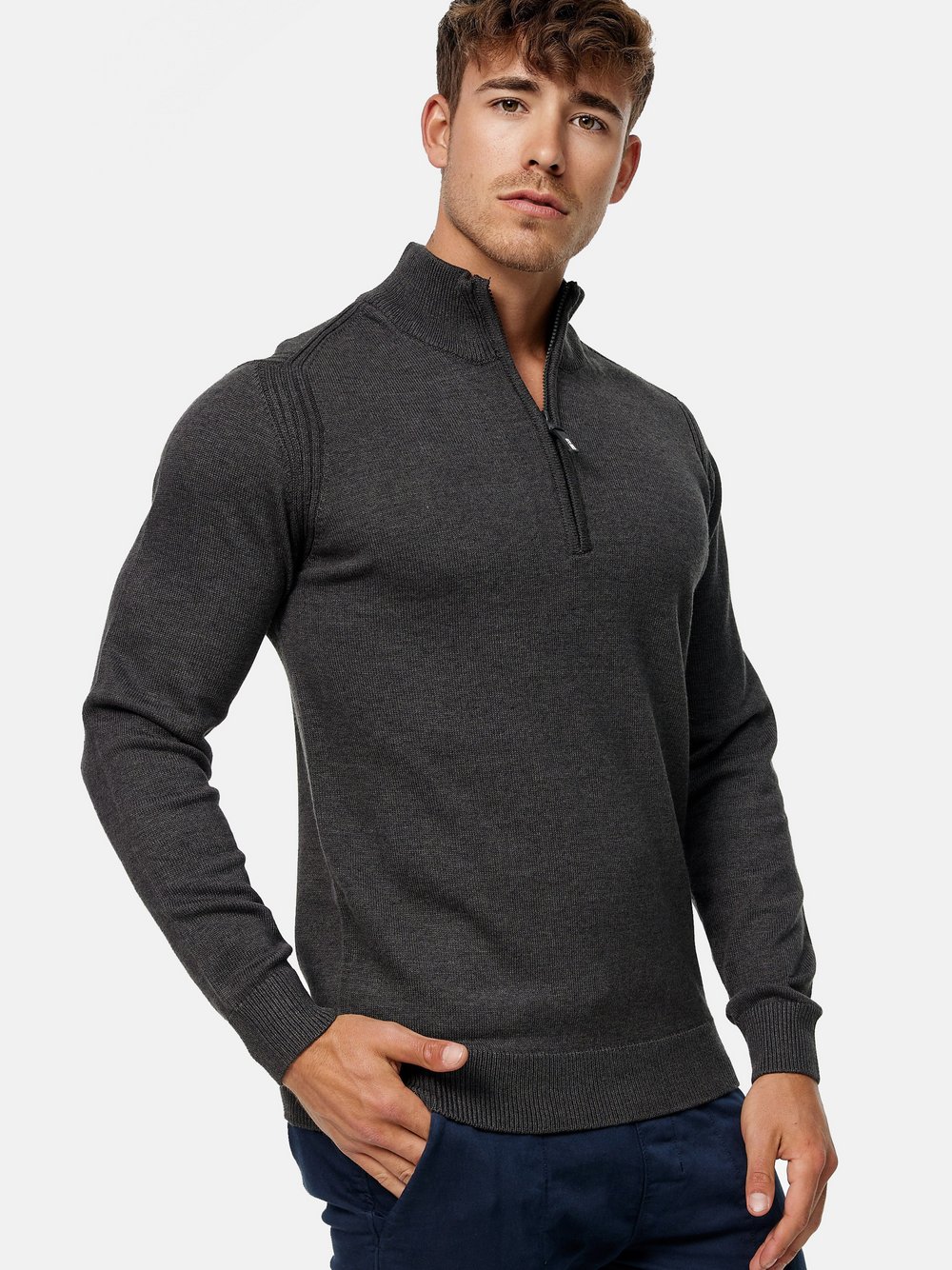 Indicode Strickpullover Herren Jersey grau, L