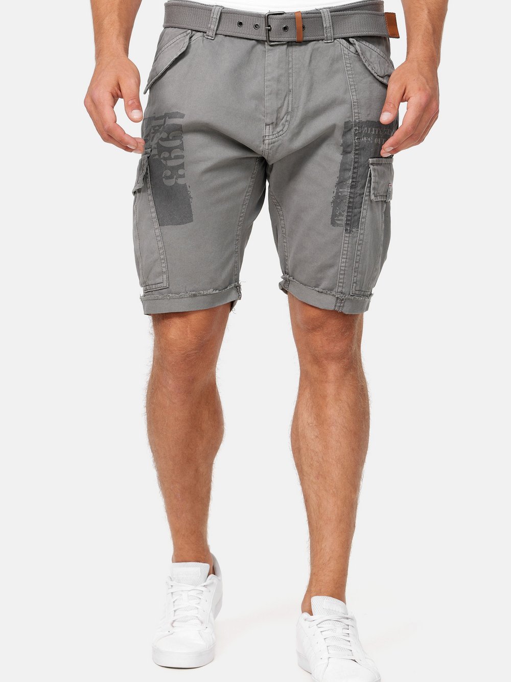 Indicode Shorts Cargo Herren Baumwolle grau, L