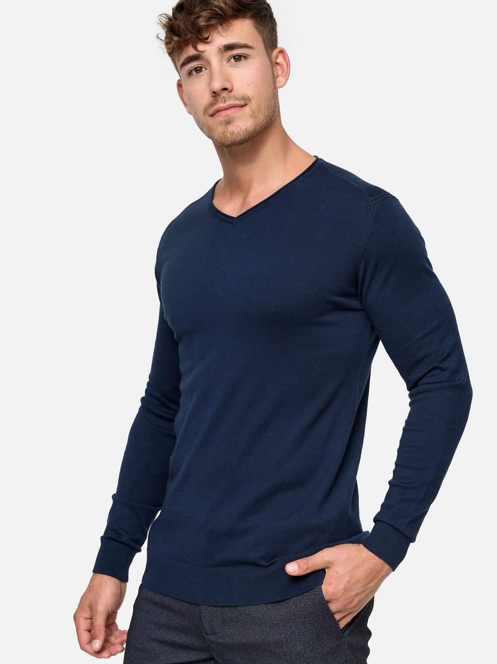 Indicode Strickpullover Herren Feinstrick blau, XXL