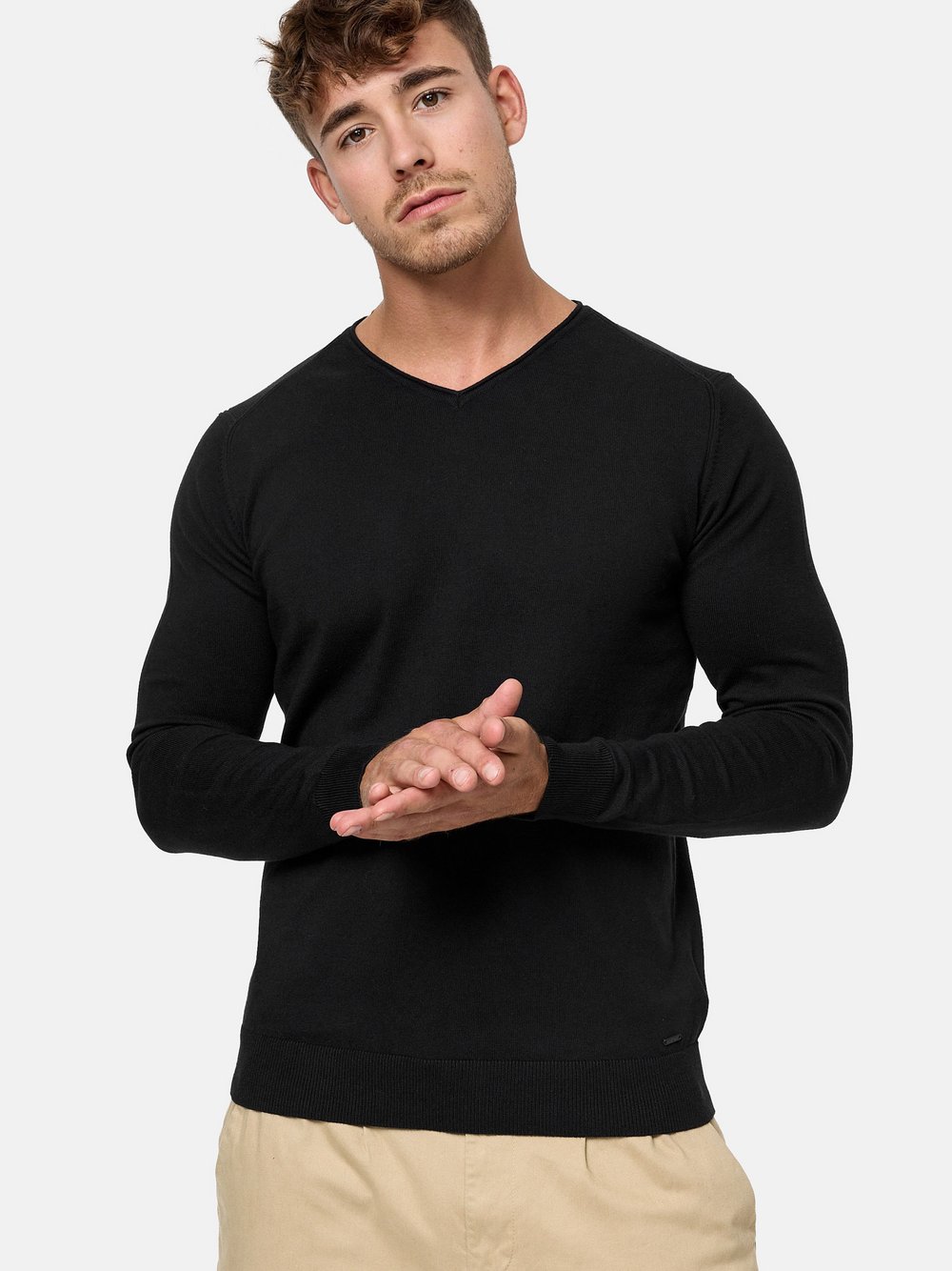 Indicode Strickpullover Herren Feinstrick schwarz, S