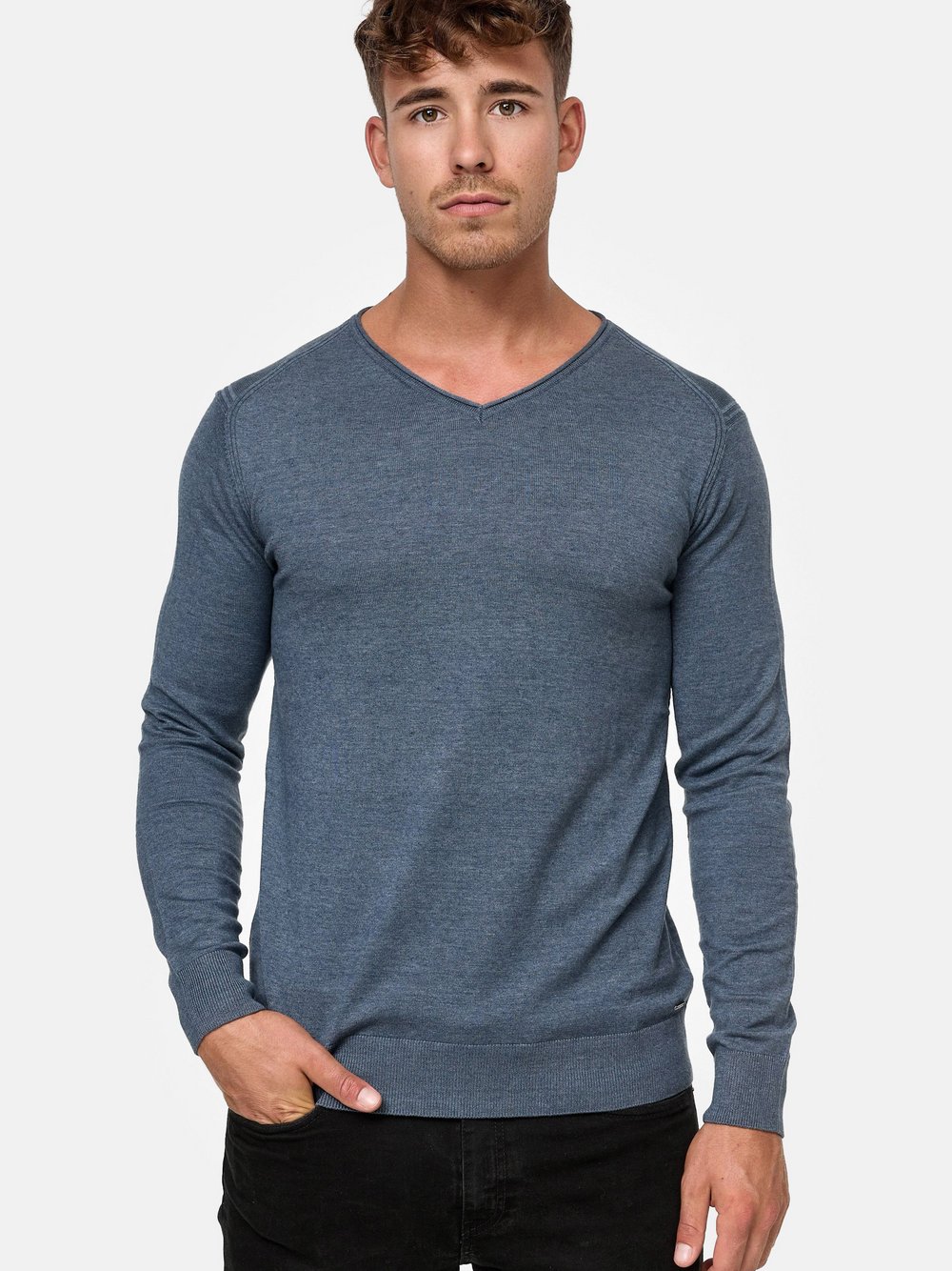 Indicode Strickpullover Herren Feinstrick blau, XXL