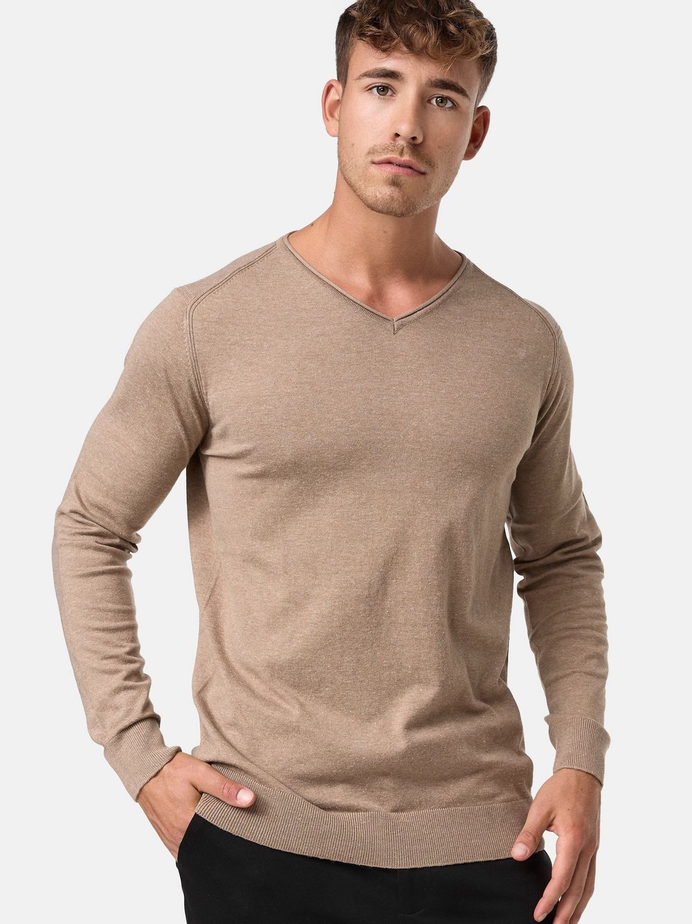 Indicode Strickpullover Herren Feinstrick beige, XXL