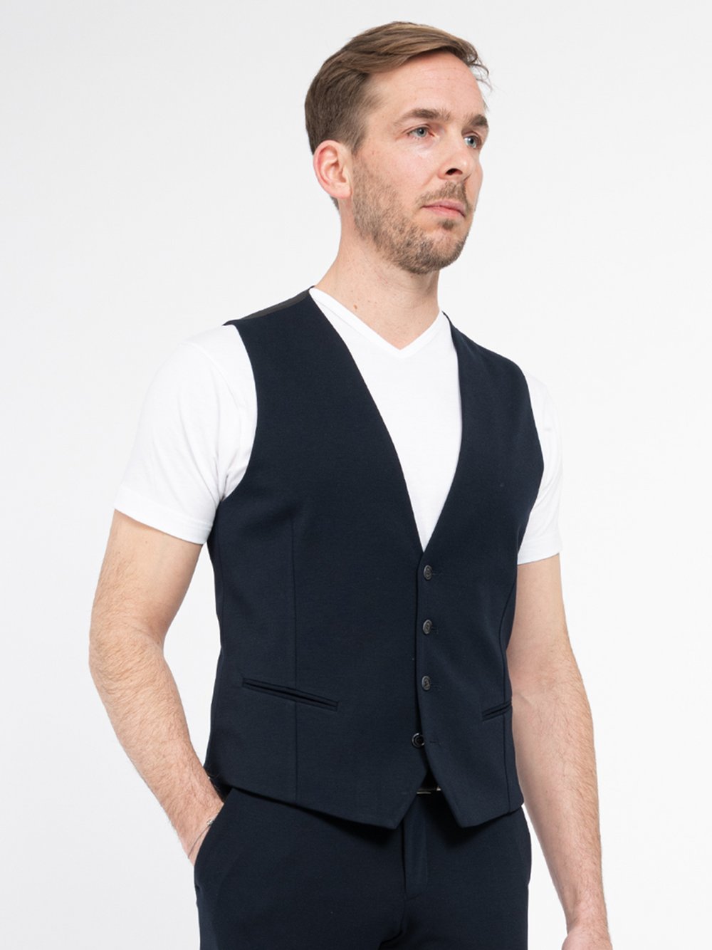 Thumbnail - Zuitable Baukasten-Weste Herren Slim Fit Jersey blau meliert, 50