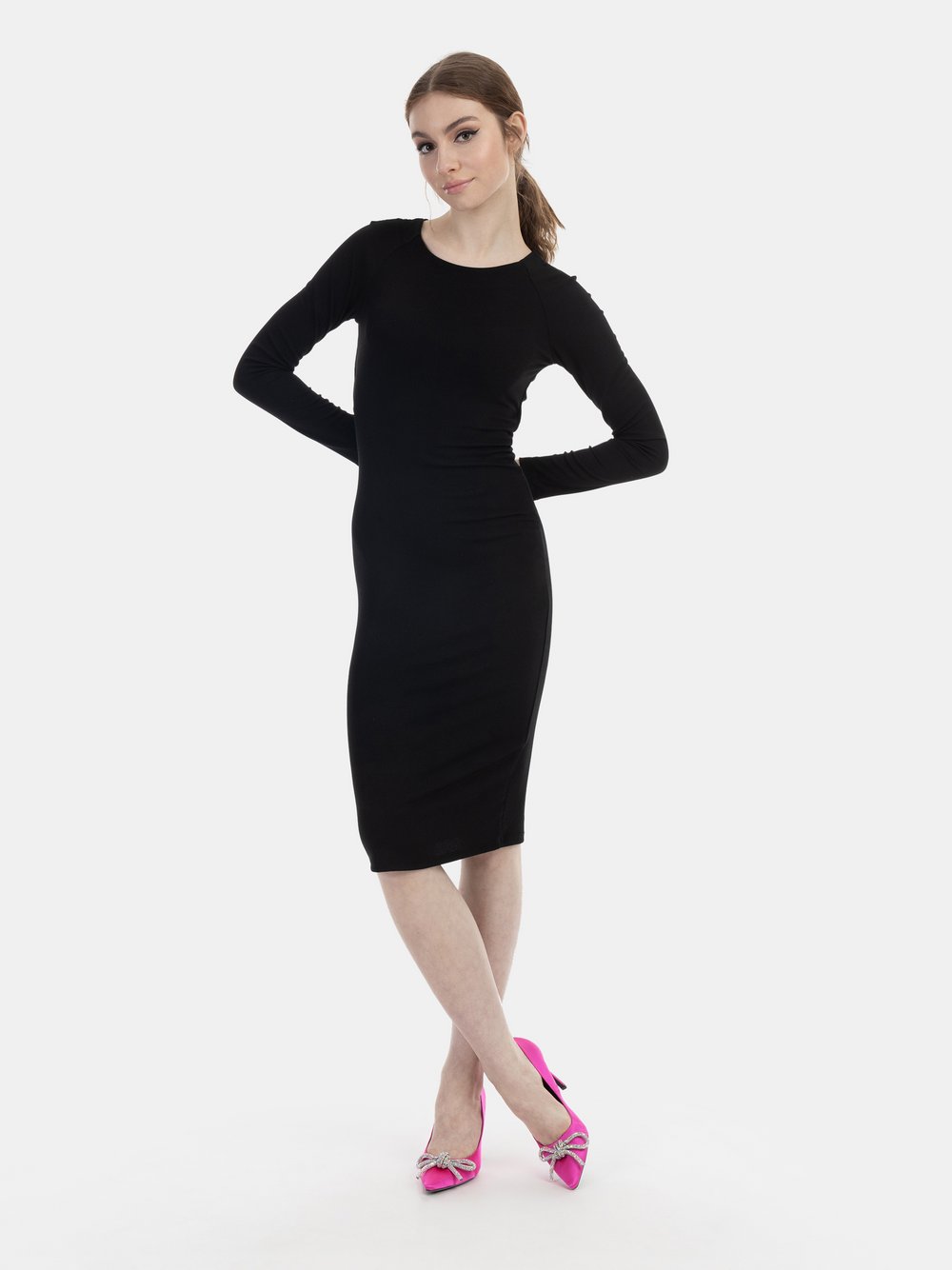 MyMo Langarmkleid midi Damen schwarz, XS/S