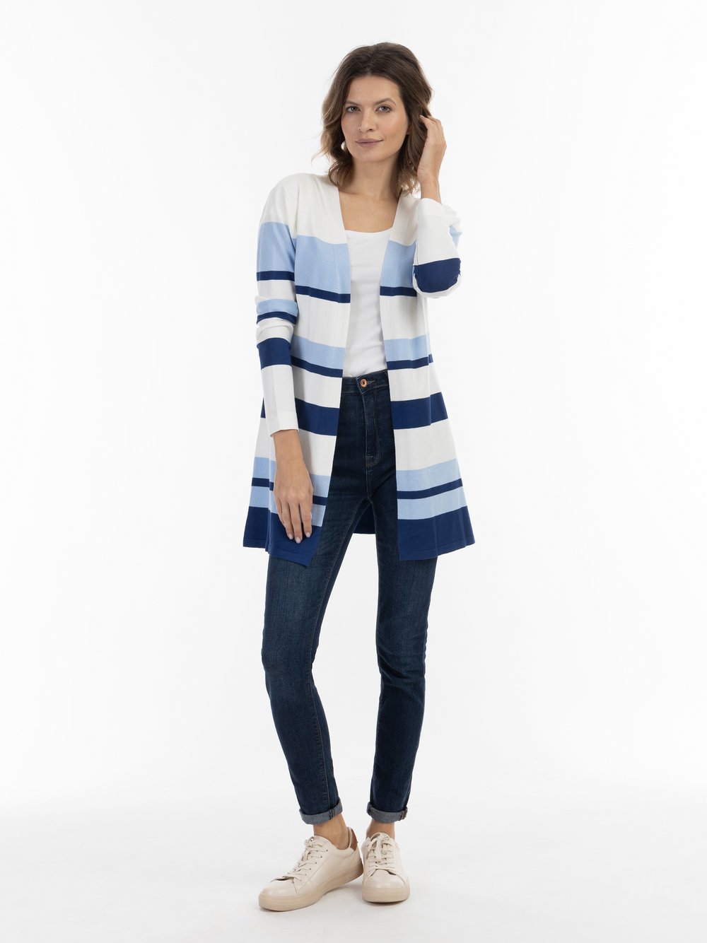 Usha Strick Cardigan Damen Polyamid weiß gestreift, M/L