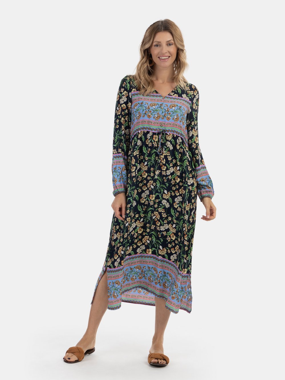 Usha Sommerkleid Damen Viskose blau gemustert, XL