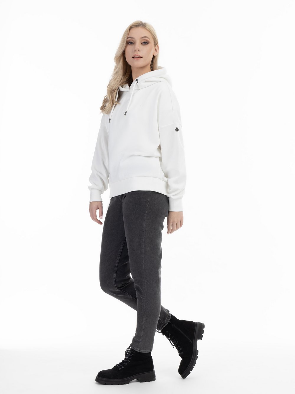 Dreimaster Oversized Kapuzenpullover Damen Baumwolle weiß, M