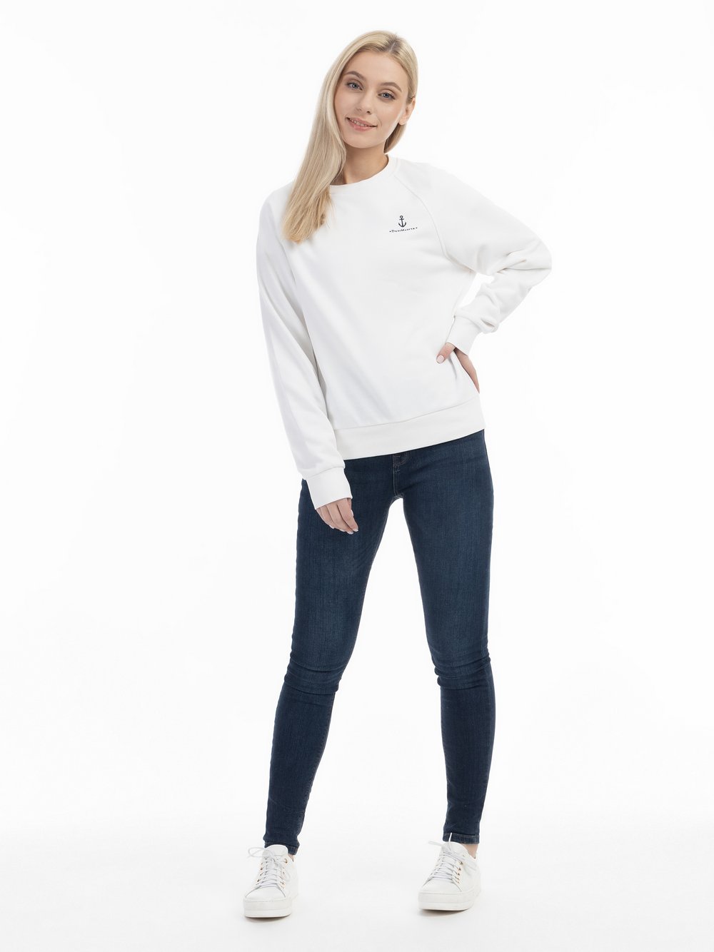 Dreimaster Sweatshirt mit Rundhals Damen Baumwolle weiß, L