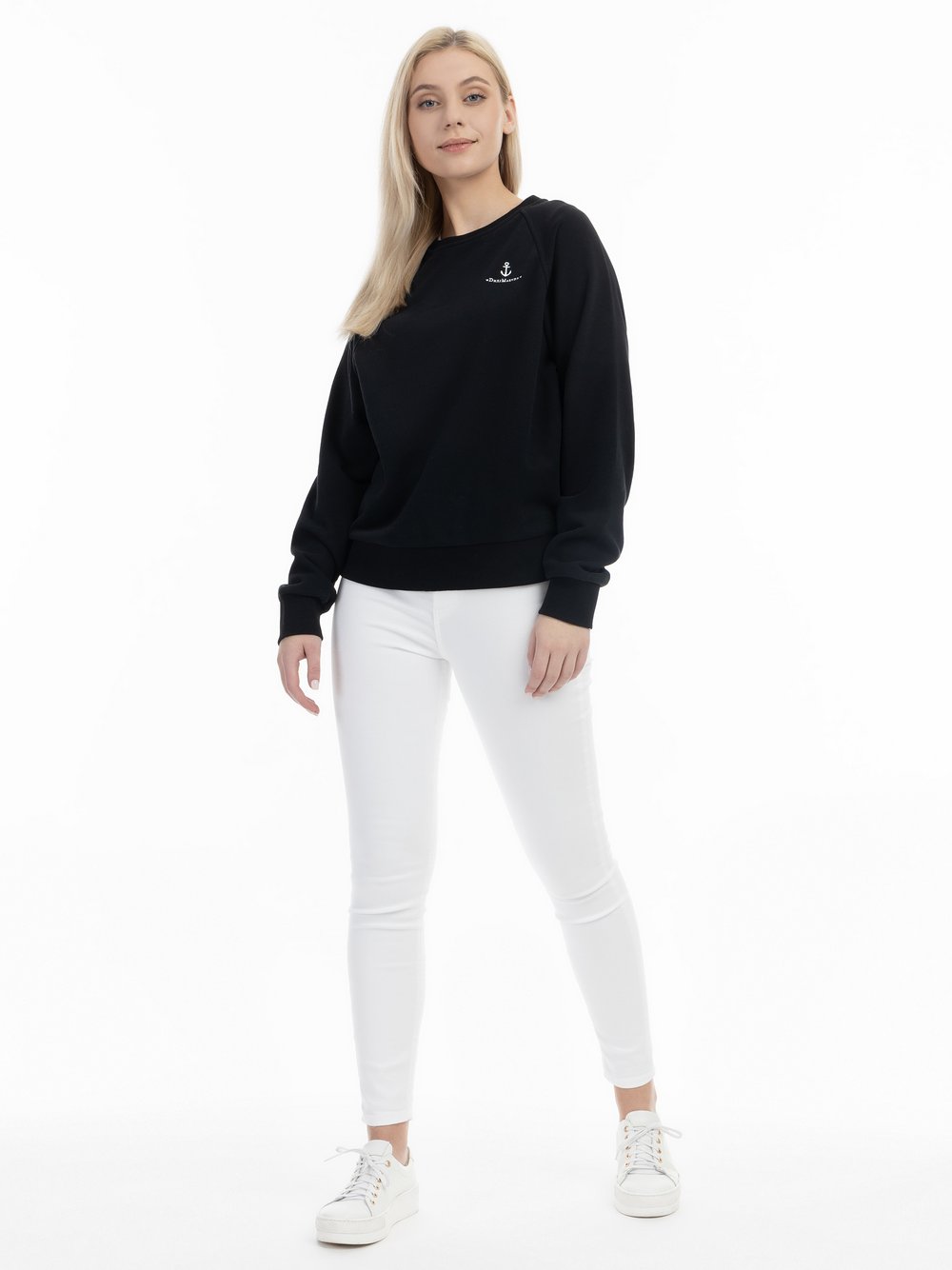 Dreimaster Sweatshirt mit Rundhals Damen Baumwolle schwarz, M