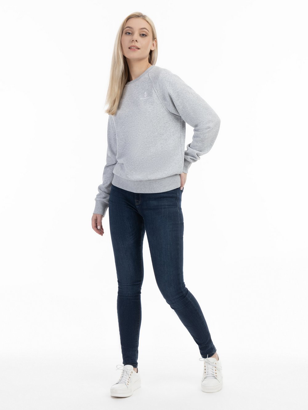 Dreimaster Sweatshirt mit Rundhals Damen Baumwolle grau, S