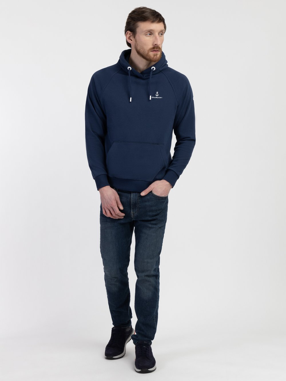 Dreimaster Kapuzenpullover Herren Baumwolle blau, S