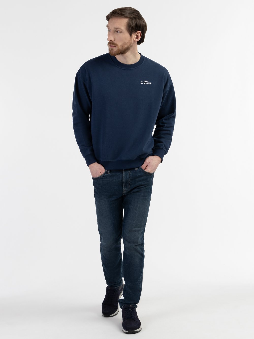 Dreimaster Oversized Sweatshirt Herren Baumwolle blau, S