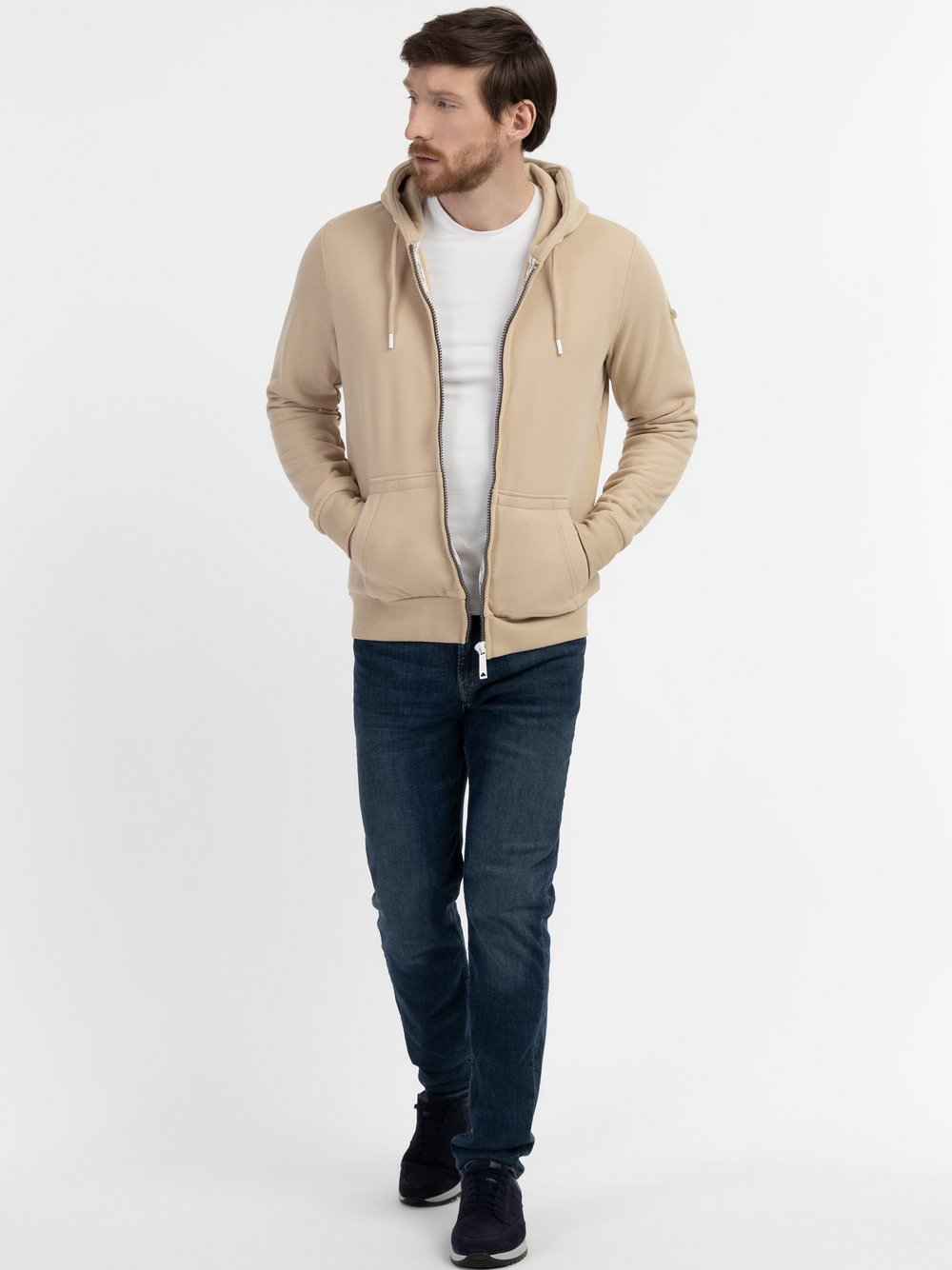 Dreimaster Kapuzenjacke Herren Baumwolle beige, XXL