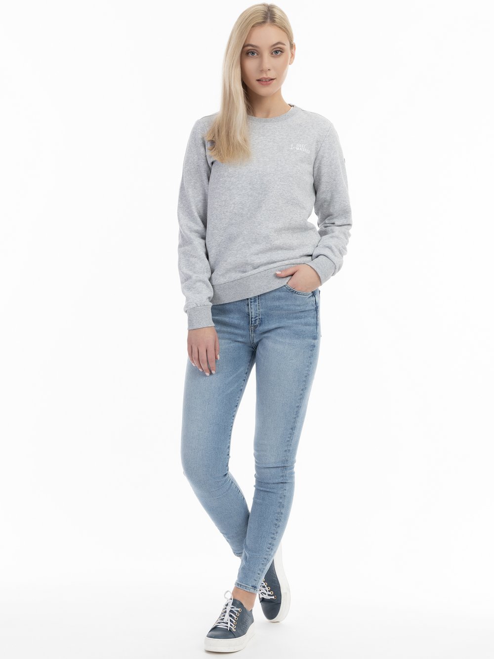 Dreimaster Sweatshirt Damen Baumwolle grau meliert, L